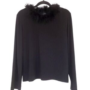 Vintage Claudia Richards Blouse size XL fMarabou eather trim collar black long s